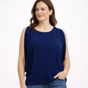 NEW Eileen Fisher Womens Viscose Jersey Knit Top Blue Batwing Petite Size PL